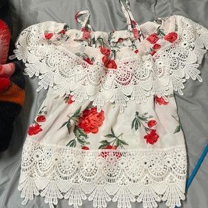 Floral print off the shoulder shirt